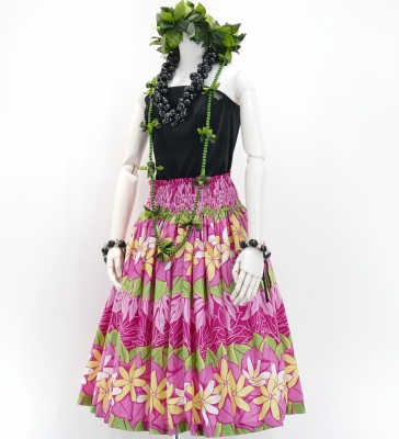 Hula Pa'u Skirt with Tiare Print / Pink / G2761
