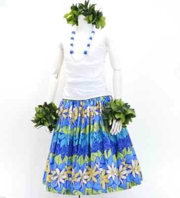 Hula Pa'u Skirt with Tiare Print / Blue / G2763