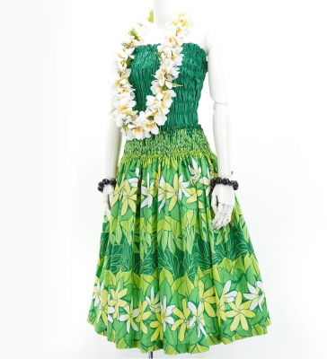 Hula Pa'u Skirt with Tiare Print / Green / J2765