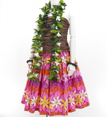 Hula Pa'u Skirt with Tiare Print / Red Purple / G2767