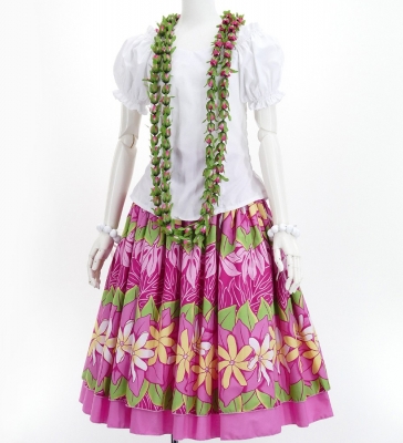 Hula Double & Reversible Pau Skirt with Tiare Print / Pink / G2772