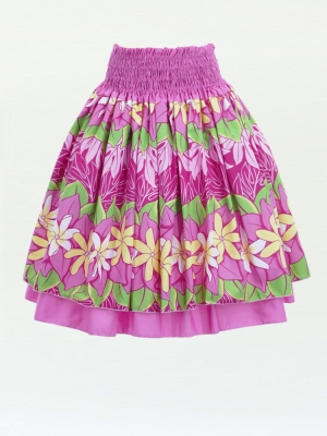 Hula Double & Reversible Pau Skirt with Tiare Print / Pink / G2772