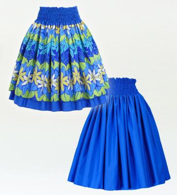 Hula Double & Reversible Pau Skirt with Tiare Print / Royal Blue / G2773