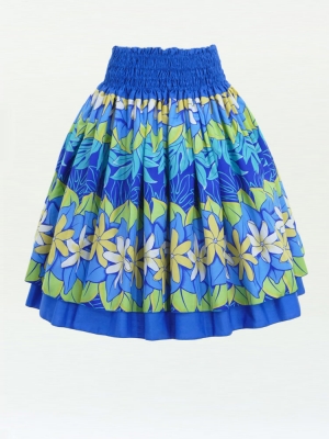 Hula Double & Reversible Pau Skirt with Tiare Print / Royal Blue / G2773
