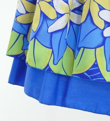 Hula Double & Reversible Pau Skirt with Tiare Print / Royal Blue / G2773