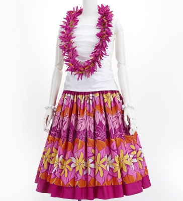 Hula Double & Reversible Pau Skirt with Tiare Print / Deep Rose / G2775