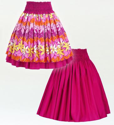 Hula Double & Reversible Pau Skirt with Tiare Print / Deep Rose / G2775