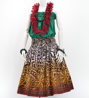 Hula Pa'u Skirt with Kahiko Print / Brown / G2787