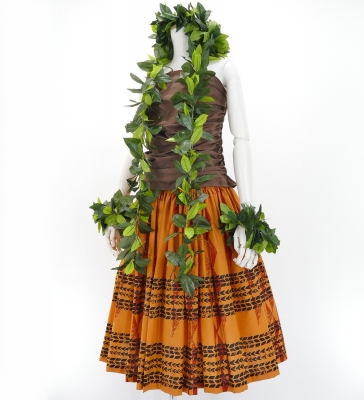 Hula Pa'u Skirt with Kahiko Print / Orange / G2789
