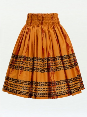 Hula Pa'u Skirt with Kahiko Print / Orange / G2789