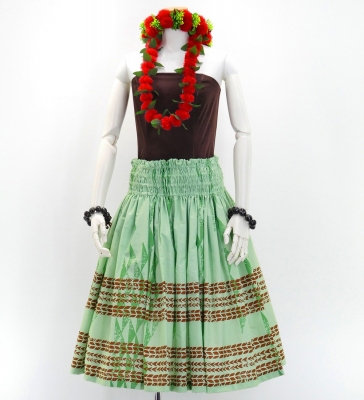 Hula Pa'u Skirt with Kahiko Print / Green / G2793