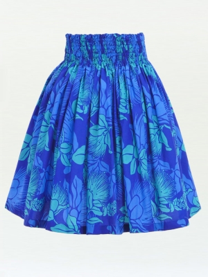 Hula Pa'u Skirt with Lehua Print / Blue / G2795