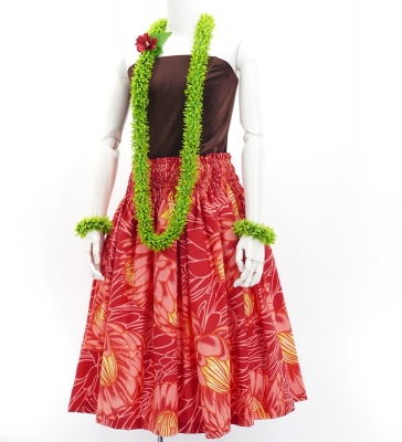 Hula Pa'u Skirt with Protea Print / Red / G2805