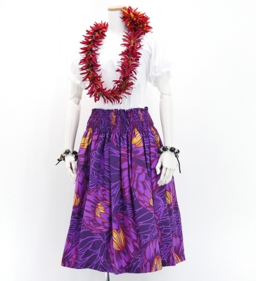 Hula Pa'u Skirt with Protea Print / Purple / G2811