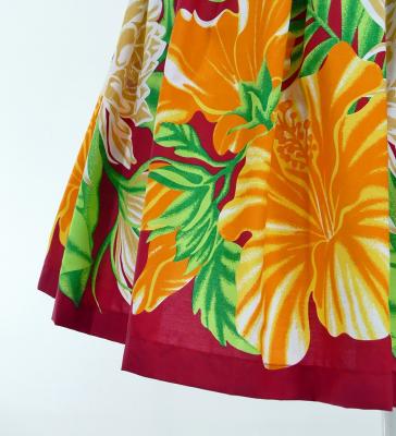 Hula Pa'u Skirt with Hawaiian Flower Print / Red / G2813