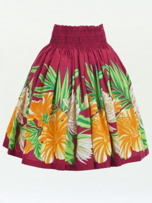 Hula Pa'u Skirt with Hawaiian Flower Print / Red / G2813