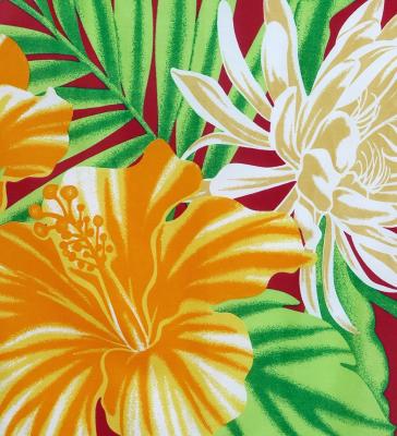 Hula Pa'u Skirt with Hawaiian Flower Print / Red / G2813