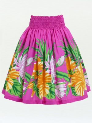 Hula Pa'u Skirt with Hawaiian Flower Print / Pink / G2815