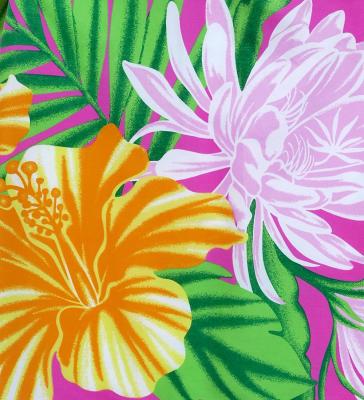 Hula Pa'u Skirt with Hawaiian Flower Print / Pink / G2815