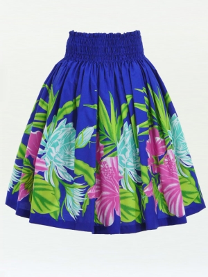 Hula Pa'u Skirt with Hawaiian Flower Print / Blue / G2817