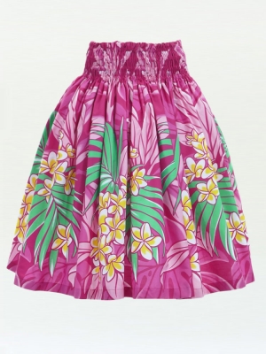 Hula Pa'u Skirt with Plumeria & Leaf Print / Pink / J2821