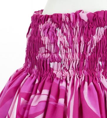 Hula Pa'u Skirt with Plumeria & Leaf Print / Pink / J2821