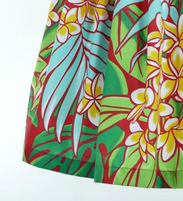 Hula Pa'u Skirt with Plumeria & Leaf Print / Red / J2823