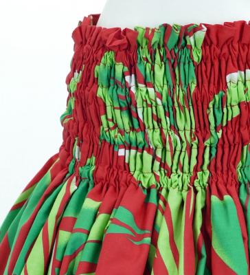 Hula Pa'u Skirt with Plumeria & Leaf Print / Red / J2823