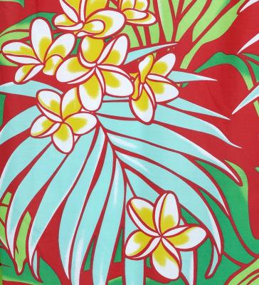 Hula Pa'u Skirt with Plumeria & Leaf Print / Red / J2823