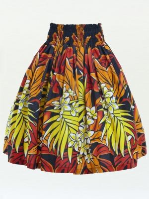 Hula Pa'u Skirt with Plumeria & Leaf Print / Black / G2827