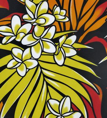 Hula Pa'u Skirt with Plumeria & Leaf Print / Black / G2827