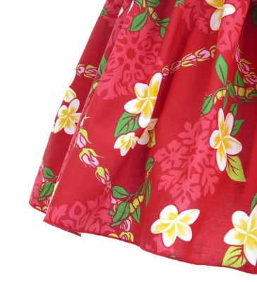 Tahitian Skirt with Plumeria Print / Red / G2835