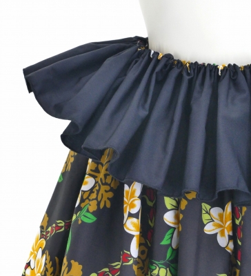 Tahitian Skirt with Plumeria Print / Black / G2836