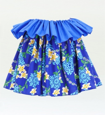 Tahitian Skirt with Plumeria Print / Blue / G2838