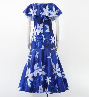 Hula Long Dress with Tiare Print / Luxury Collection / Navy / J2843nv