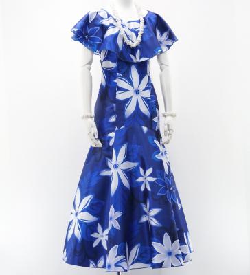 Hula Long Dress with Tiare Print / Luxury Collection / Navy / J2843nv
