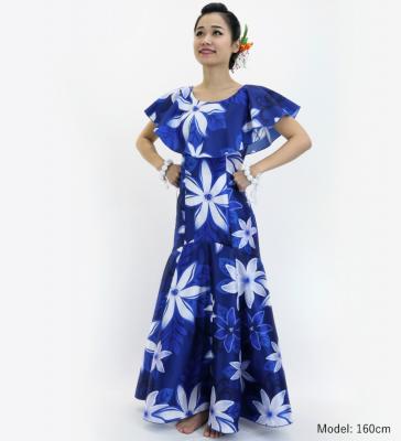 Hula Long Dress with Tiare Print / Luxury Collection / Navy / J2843nv