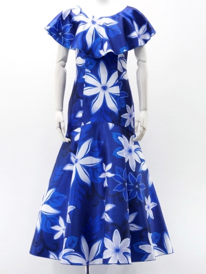 Hula Long Dress with Tiare Print / Luxury Collection / Navy / J2843nv
