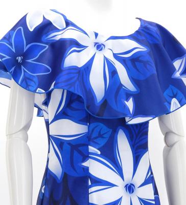 Hula Long Dress with Tiare Print / Luxury Collection / Navy / J2843nv