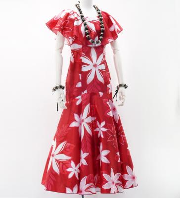 Hula Long Dress with Tiare Print / Luxury Collection / Red / J2843rd