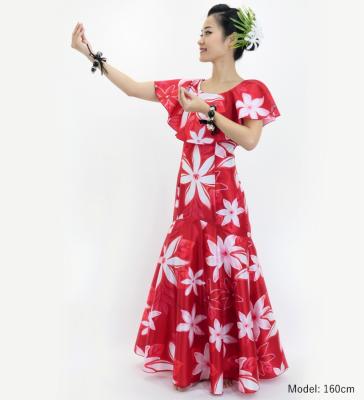 Hula Long Dress with Tiare Print / Luxury Collection / Red / J2843rd