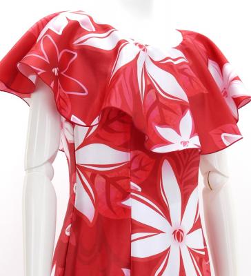 Hula Long Dress with Tiare Print / Luxury Collection / Red / J2843rd