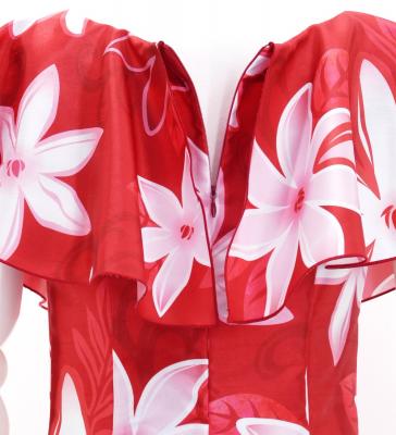 Hula Long Dress with Tiare Print / Luxury Collection / Red / J2843rd