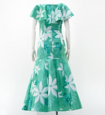 Hula Long Dress with Tiare Print / Luxury Collection / Turquoise Blue / J2843tbl