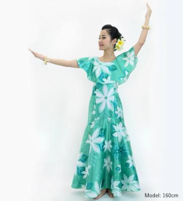 Hula Long Dress with Tiare Print / Luxury Collection / Turquoise Blue / J2843tbl