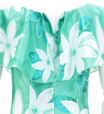 Hula Long Dress with Tiare Print / Luxury Collection / Turquoise Blue / J2843tbl