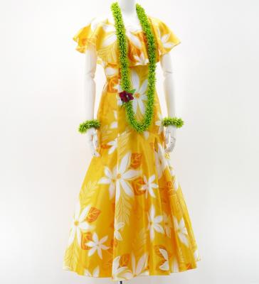 Hula Long Dress with Tiare Print / Luxury Collection / Yellow / J2843ye