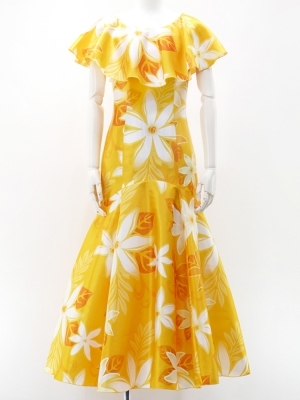 Hula Long Dress with Tiare Print / Luxury Collection / Yellow / J2843ye