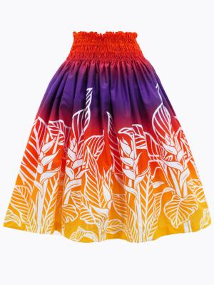 Hula Pa'u Skirt with Bird of Paradise Print / Orange & Plum /G2933