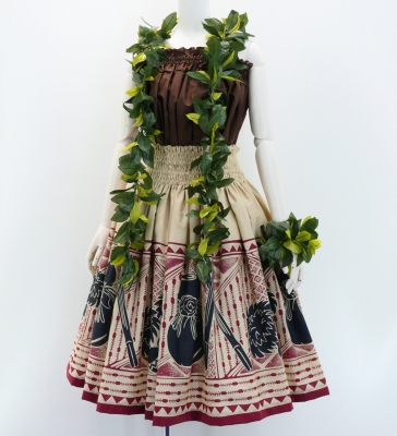 Hula Pa'u Skirt with Kahiko Print / Beige /G2937